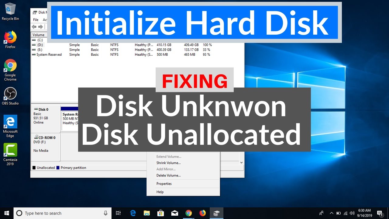 disk not initialized fix